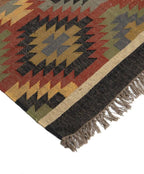 Handmade Wool Jute Southwestern Kilim Area Rug with Earthy Tribal Diamond Pattern | Flatweave Boho Farmhouse Living Room Rug