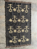 Handwoven Charcoal Wool Jute Kilim Rug, Modern Tribal Flatweave Area Rug, Handmade Scandinavian Boho Dhurrie Carpet with Fringe
