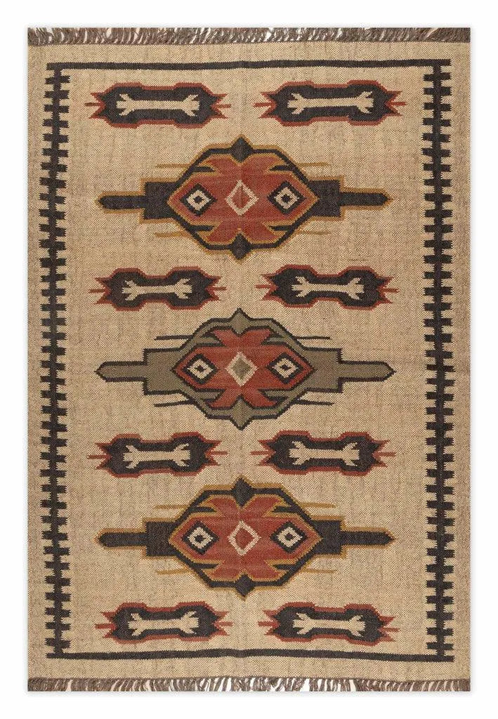 Handwoven Southwestern Kilim Rug | Handmade Wool Jute Tribal Area Rug, Rustic Flatweave Geometric Dhurrie for Living Room Bedroom