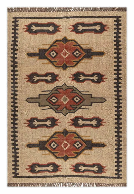 Handwoven Southwestern Kilim Rug | Handmade Wool Jute Tribal Area Rug, Rustic Flatweave Geometric Dhurrie for Living Room Bedroom