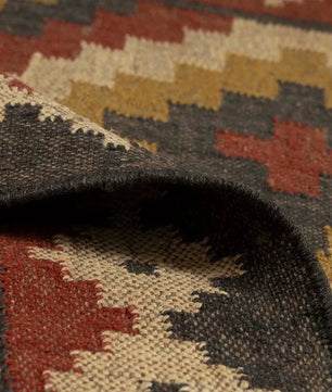 Heritage Diamond Wool Jute Kilim Area Rug – Handwoven Charcoal Terracotta Geometric Reversible Flatweave Dhurrie