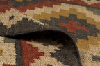Heritage Diamond Wool Jute Kilim Area Rug – Handwoven Charcoal Terracotta Geometric Reversible Flatweave Dhurrie