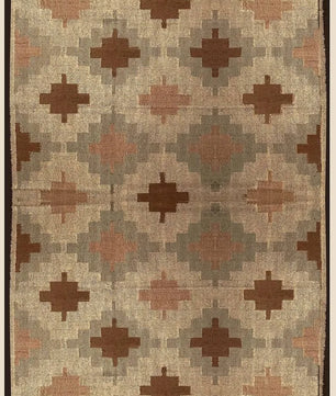 Tribal Diamond Wool Jute Area Rug – Handmade Southwestern Kilim Flatweave with Brown, Taupe & Terracotta Geometric Motifs