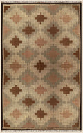 Tribal Diamond Wool Jute Area Rug – Handmade Southwestern Kilim Flatweave with Brown, Taupe & Terracotta Geometric Motifs