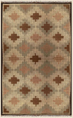 Tribal Diamond Wool Jute Area Rug – Handmade Southwestern Kilim Flatweave with Brown, Taupe & Terracotta Geometric Motifs