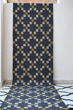 Handmade Geometric Kilim Runner Rug – Charcoal & Cream