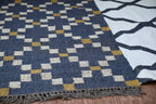 Handmade Geometric Kilim Runner Rug – Charcoal & Cream