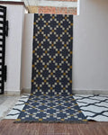 Handmade Geometric Kilim Runner Rug – Charcoal & Cream