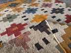Handwoven Multicolor Wool Jute Kilim Rug, Boho Tribal Area Rug, Handmade Flatweave Dhurrie Carpet, Southwestern Geometric Rug with Fringe