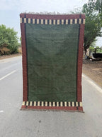 Handwoven Olive Green Wool Jute Kilim Rug, Handmade Flatweave Area Rug, Rustic Boho Dhurrie Carpet, Minimalist Natural Fiber Rug with Fringe