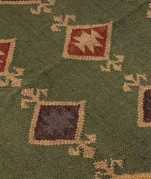Handwoven Green Wool Jute Kilim Area Rug – Traditional Tribal Diamond Geometric Flatweave Dhurrie, Reversible Boho Southwestern Rug for Living Room & Bedroom