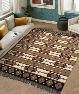 Handwoven Southwestern Navajo Kilim Rug | Handmade Wool Jute Tribal Area Rug, Boho Flatweave Dhurrie for Living Room Bedroom