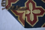 Handwoven Wool Jute Kilim Area Rug – Navy Blue & Rust Southwestern Geometric Flatweave Rug with Fringe for Living Room