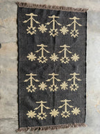 Handwoven Charcoal Wool Jute Kilim Rug, Modern Tribal Flatweave Area Rug, Handmade Scandinavian Boho Dhurrie Carpet with Fringe