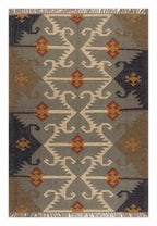 Handmade Wool Jute Southwestern Kilim Area Rug with Neutral Tribal Geometric Pattern | Flatweave Boho Farmhouse Living Room Rug