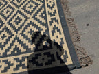 Handwoven Black Beige Aztec Kilim Rug | Handmade Wool Jute Tribal Flatweave Area Rug for Living Room, Bedroom & Farmhouse Decor