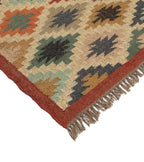 Handmade Southwestern Wool Jute Kilim Area Rug with Diamond Lattice Pattern | Tribal Flatweave Boho Rug for Living Room Bedroom