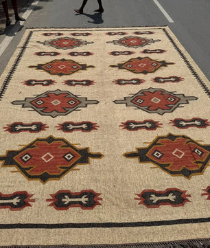 Handwoven Southwestern Kilim Rug | Handmade Wool Jute Tribal Area Rug, Rustic Flatweave Geometric Dhurrie for Living Room Bedroom