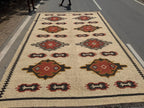 Handwoven Southwestern Kilim Rug | Handmade Wool Jute Tribal Area Rug, Rustic Flatweave Geometric Dhurrie for Living Room Bedroom