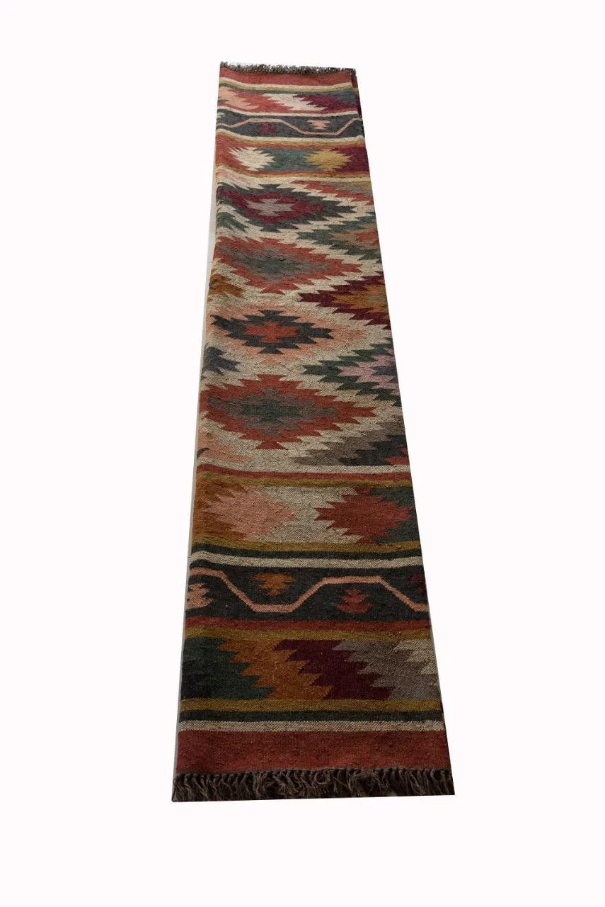 Handmade Multicolor Wool Jute Kilim Rug – Geometric Flatweave Area Rug