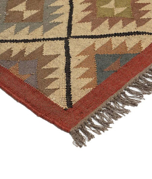 Handmade Southwestern Wool Jute Kilim Area Rug with Large Diamond Lattice Pattern | Tribal Flatweave Boho Rug for Living Room