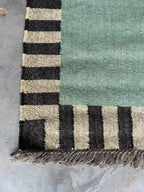 Handwoven Sage Green Cotton Jute Kilim Rug | Modern Minimalist Flatweave Area Rug with Striped Border for Living Room Bedroom