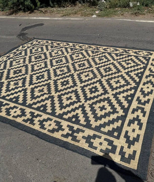 Handwoven Black Beige Aztec Kilim Rug | Handmade Wool Jute Tribal Flatweave Area Rug for Living Room, Bedroom & Farmhouse DecorHandwoven Black Beige Aztec Kilim Rug | Handmade Wool Jute Tribal Flatweave Area Rug for Living Room, Bedroom & Farmhouse Decor