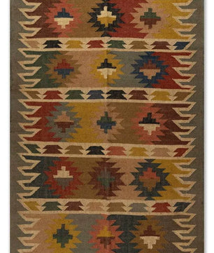 Handwoven Southwestern Wool Jute Kilim Area Rug – Tribal Geometric Flatweave Dhurrie Carpet for Living Room, Bedroom & Entryway