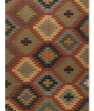Handwoven Southwestern Wool Jute Kilim Area Rug – Tribal Diamond Flatweave Dhurrie Carpet for Living Room, Bedroom & Entryway