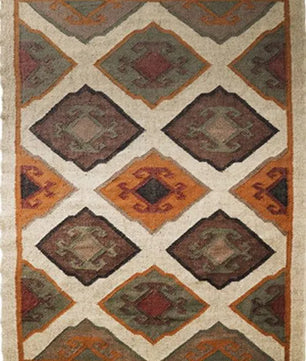 Handwoven Wool Jute Kilim Area Rug – Cream Geometric Southwestern Tribal Flatweave Rug with Fringe