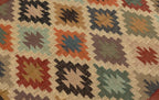 Handmade Southwestern Wool Jute Kilim Area Rug with Diamond Lattice Pattern | Tribal Flatweave Boho Rug for Living Room Bedroom