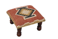 Handgemaakte roeskleurige Kilim-ottoman – Geometriese gestoffeerde voetbankie met houtpote