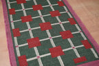Handmade Green Kilim Runner – Red Squares & Cream Grid