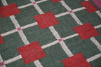 Handmade Green Kilim Runner – Red Squares & Cream Grid