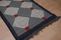 Handmade Grey Kilim Runner – Beige Diamonds & Rust Accents