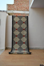 Handmade Grey Kilim Runner – Beige Diamonds & Rust Accents