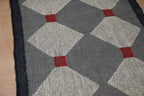 Handmade Grey Kilim Runner – Beige Diamonds & Rust Accents