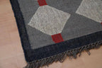 Handmade Grey Kilim Runner – Beige Diamonds & Rust Accents