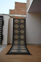 Handmade Grey Kilim Runner – Beige Diamonds & Rust Accents