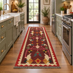 Maroon Folk-Art Kilim Carpet Runner – Artisan-Woven Wool Jute Rug, Made to Measure