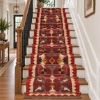 Maroon Folk-Art Kilim Carpet Runner – Artisan-Woven Wool Jute Rug, Made to Measure