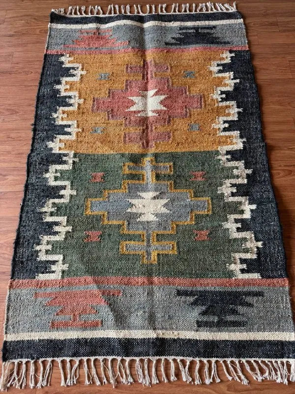 Harvest Panel Kilim Dhurrie – Artisan-Woven Multicolor Wool Jute Runner Rug