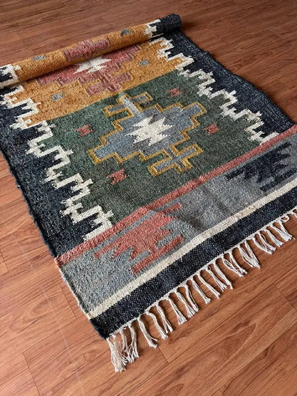 Harvest Panel Kilim Dhurrie – Artisan-Woven Multicolor Wool Jute Runner Rug