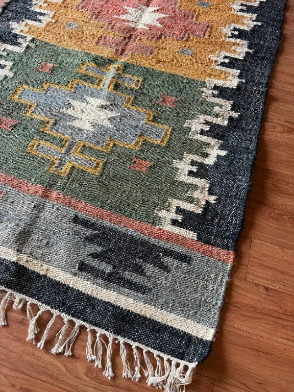 Harvest Panel Kilim Dhurrie – Artisan-Woven Multicolor Wool Jute Runner Rug