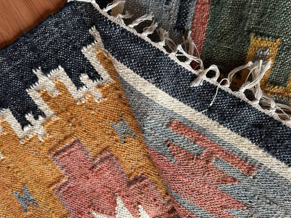 Harvest Panel Kilim Dhurrie – Artisan-Woven Multicolor Wool Jute Runner Rug