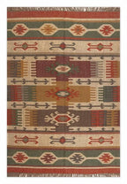 Earth-Tone Wool Jute Kilim Dhurrie – Artisan Geometric Area Rug