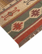 Earth-Tone Wool Jute Kilim Dhurrie – Artisan Geometric Area Rug