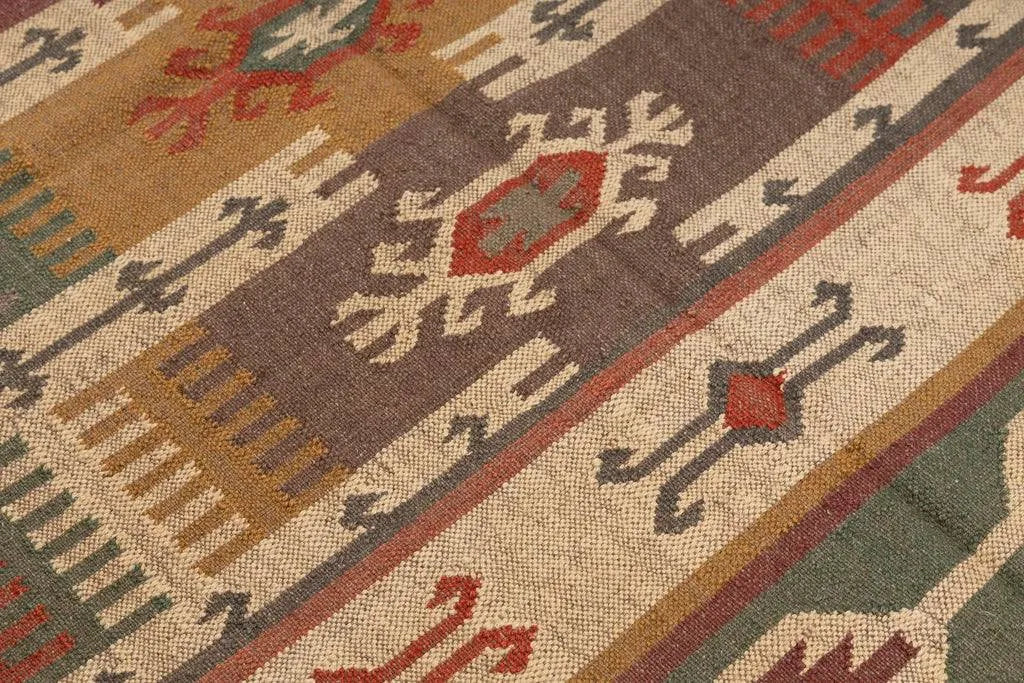 Earth-Tone Wool Jute Kilim Dhurrie – Artisan Geometric Area Rug