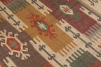 Earth-Tone Wool Jute Kilim Dhurrie – Artisan Geometric Area Rug