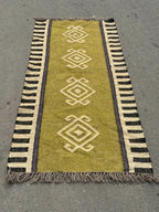 Maroon Volkskuns Kilim Tapytloper – Artisanaal-geweefde Wol Jute Mat, Volgens Maat Gemaak